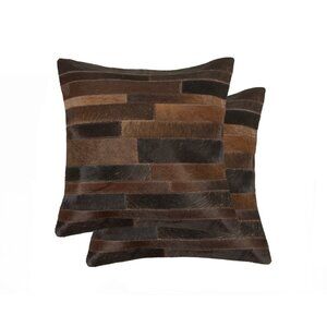 Natural Home Decor Torino Madrid Cowhide Pillow | 2-Piece | Chocolate | 18"x18"